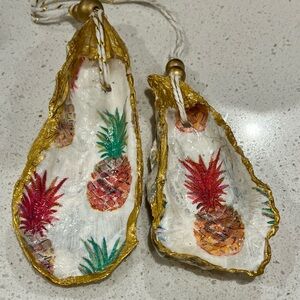 SOLD. Handcrafted ornaments Decoupaged oyster shell ornaments Coastal decor.